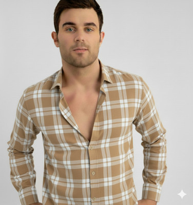 U TURN Men Striped Casual Brown Shirt