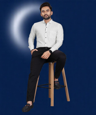 MANTRATEXTILESS Men Self Design Casual White Shirt(Pack of 2)