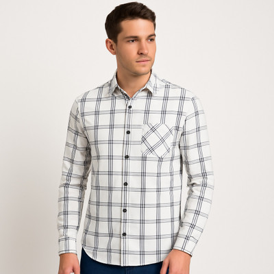 KAMIL CREATION Men Checkered Casual White Shirt