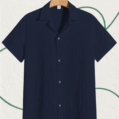 Jenil Fashion Men Solid Casual Dark Blue Shirt