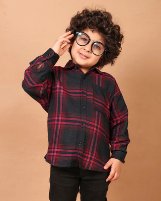 Chimpaaanzee Baby Boys Checkered Casual Dark Blue, Pink Shirt