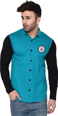 GEUM Men Self Design Casual Light Green Shirt