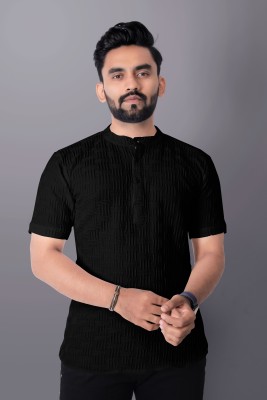 Paralians Men Self Design Casual Black Shirt