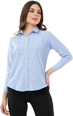 Kingeverra Women Striped Casual Pink Shirt