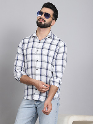 Tanip Men Checkered Casual White Shirt