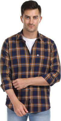 Shreyash Textiles Fab Men Checkered Casual White, Dark Blue, Orange Shirt