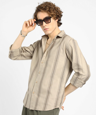 CAMPUS SUTRA Men Striped Casual Beige Shirt