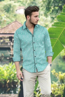 Sharanam Men Printed Casual Light Green Shirt