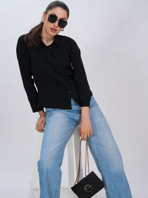 clobug Women Solid Casual Black Shirt