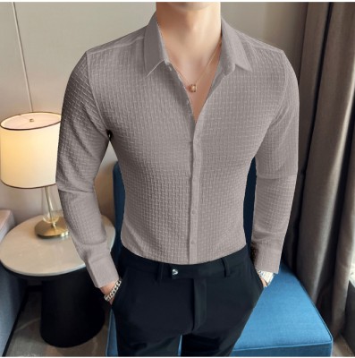 DHAMELIYA ENTERPRISE Men Self Design Casual Grey Shirt