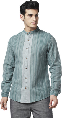 7 Alt by Pantaloons Men Striped Casual Green, Grey Shirt