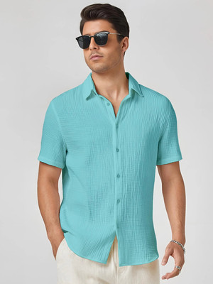 METRONAUT Men Self Design Casual Light Blue Shirt