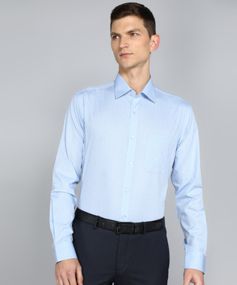 Raymond Men Self Design Formal Light Blue, White Shirt