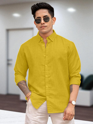 Yanthi Store Men Solid Casual Yellow Shirt