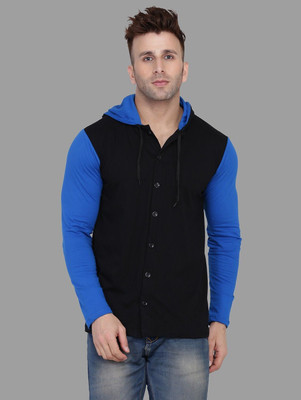 GEUM Men Solid Casual Blue, Black Shirt