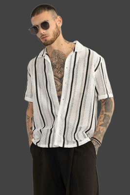 Typetron Fashion Men Self Design Formal White Shirt