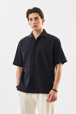 Snitch Men Self Design Casual Black Shirt