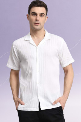 A Dearise Men Self Design Casual White Shirt