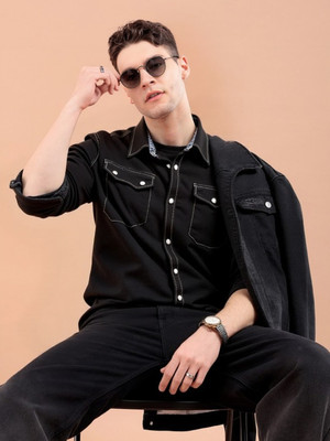 THECLASSICTOGS Men Solid Casual Black Shirt