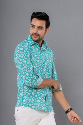 dRANG Men Printed Casual White, Light Green Shirt