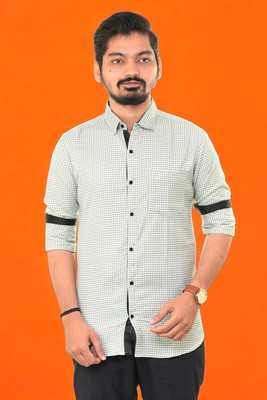 PUBHIZA Men Checkered Casual Green Shirt