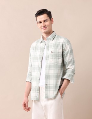 U.S. POLO ASSN. Men Checkered Casual Light Green Shirt