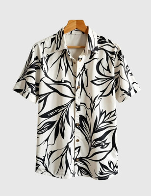 Clothbar Men Printed Casual White, Black Shirt