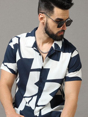 HERE&NOW Men Printed Casual Blue Shirt
