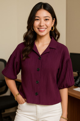 EKASYA Women Solid Casual Purple Shirt