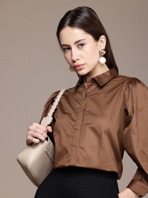 French Connection Women Solid Casual Brown Shirt