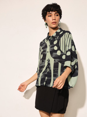 ONLY Women Printed Casual Black, Green Shirt