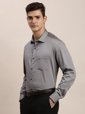 TURTLE Men Solid Formal Grey Shirt
