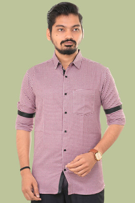 PUBHIZA Men Checkered Casual Maroon Shirt