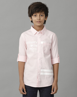 Under Fourteen Only Boys Printed Casual Pink Shirt