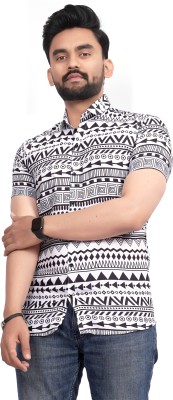 STOVESSY Men Printed Casual Black, White Shirt