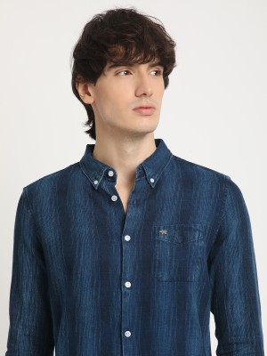 THE BEAR HOUSE Men Striped Casual Blue Shirt