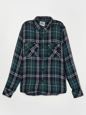 Fame Forever by Lifestyle Boys Checkered Casual Green, White Shirt