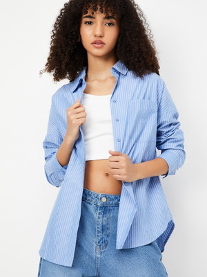 MAX Women Solid Casual Blue Shirt