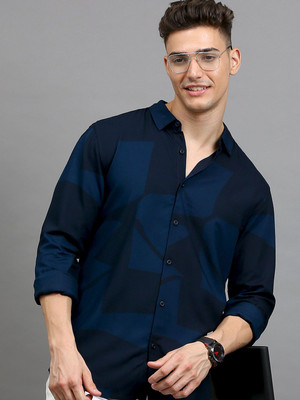 HERE&NOW Men Printed Casual Blue Shirt