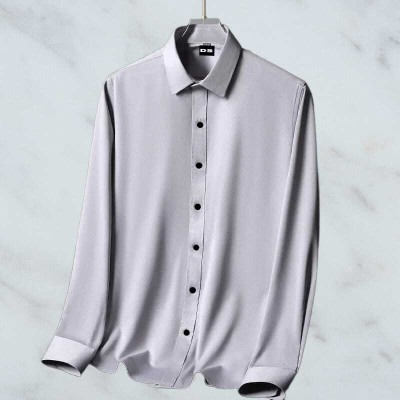 Pinchem Fashion Men Solid Casual Grey Shirt