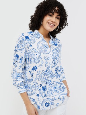 Colour Me by Melange Women Printed Casual White Shirt