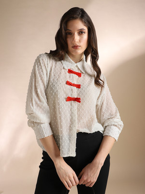 Globus Women Self Design Formal White Shirt