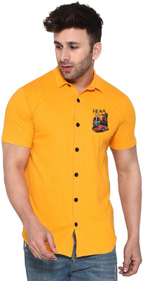 GEUM Men Solid Casual Yellow Shirt