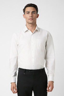 VAN HEUSEN Men Checkered Formal Cream Shirt