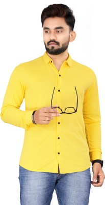 EMTY FASHION Men Solid Casual Yellow Shirt