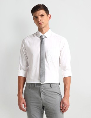 ARROW Men Striped Formal White Shirt