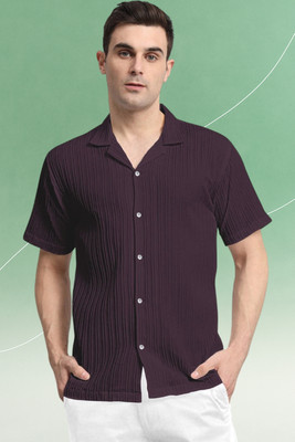 A Dearise Trend Men Self Design Casual Purple Shirt