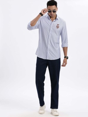 Showoff Men Striped Casual Light Blue Shirt