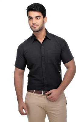 J&G Men Solid Casual Black Shirt