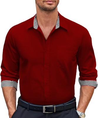 Webric Men Solid Formal Maroon Shirt